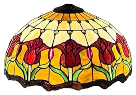 BOTOWI Grand Abat-Jour en vitrail Style Tiffany à remplacer Abat-Jour en Verre Baroque Rose de 16 Pouces, Couverture Lumineuse Florale en Forme de Tulipe Uniquement pour Lampes de Table,Red Tulip