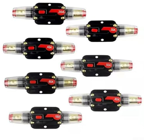 Disjoncteur de fusible automatique en ligne avec cosses de fil et tube thermorétractable réinitialisation manuelle pour systèmes 12 V 24 V CC protège les circuits électriques dans les bateaux
