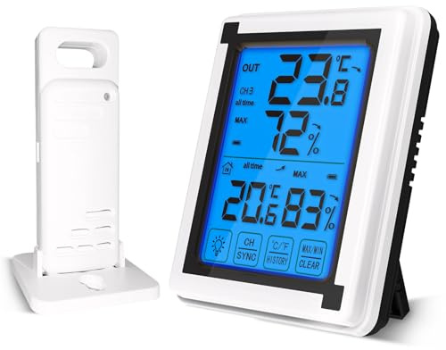 Stazione meteo radio con sensore esterno, termometro digitale LCD per interni ed esterni, stazione meteo radio, indicatore di temperatura, misuratore di umidità dell'aria, termometro igrometro per