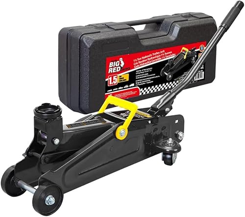 Big RED 1.5 Ton Low Profile Hydraulic Trolly Service/Floor Jack with Blow Mold Carrying Storage Case, Lifting Range 5.6-13, Black