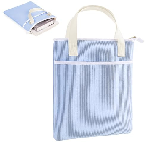 31 x 26cm Buchtasche Buchhülle für Buchliebhaber mit Reißverschluss und Fronttasche Büchertasche Tragbare Verdickter Cord Buchschutz Buchschoner für Taschenbücher Beste Geschenk Mädchen(Blau)