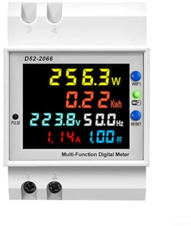 Vasiumic Misuratore di energia WiFi con display LCD, monitor di energia su guida DIN per app Tuya, fattore di corrente di tensione CA 100 A per casa e ufficio (tipo integrato)