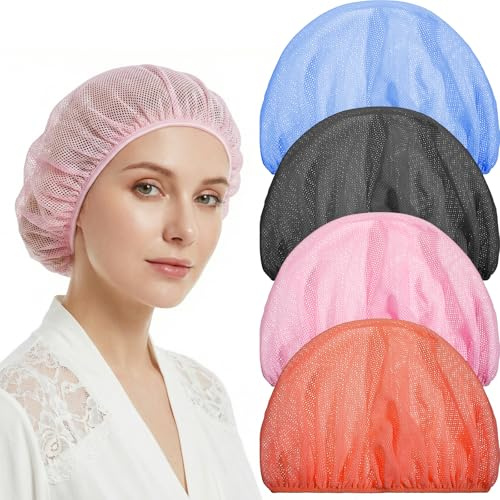 Tyqour 4 redes de malla para el cabello para dormir, gorros de dormir para mujer, gorros de dormir para mujeres, gorros de dormir para mujeres, gorros de dormir elásticos coloridos para secar el