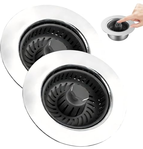 2 Pcs 3 In 1 Kitchen Sink Drain Strainer, Stainless Steel Sink Strainer Drainer with Anti-clogging Basket, Pop Up Strainer for Us Standard 3-1/2 Inch Drain