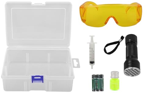 ULDIGI Detecteur de Fuite Clim Voiture 1 Set Plastique Lampe Torche et Kit Colmatage pour Entretien Climatisation Automobile Usage Professionnel et Particulier