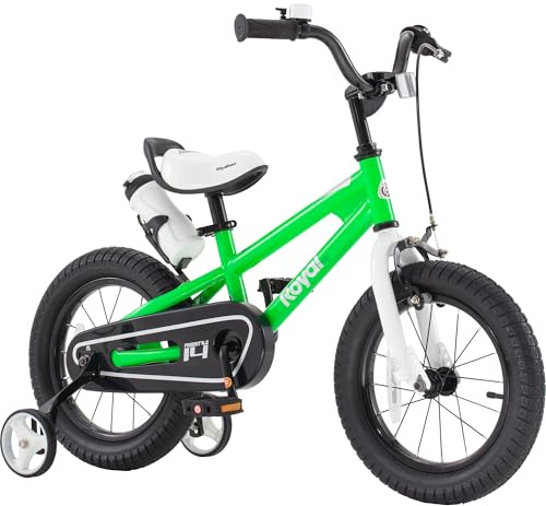 RoyalBaby Freestyle Kids Bike 14 Inch Childrens Bicycle with Training Wheels Toddlers Boys Girls Beginners Ages 3-5 Years, Green