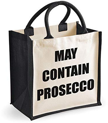 60 Second Makeover Limited Sac en jute de taille medium Inscription en anglais « May Contain Prosecco » Pour fête des mères jeune maman anniversaire Noir