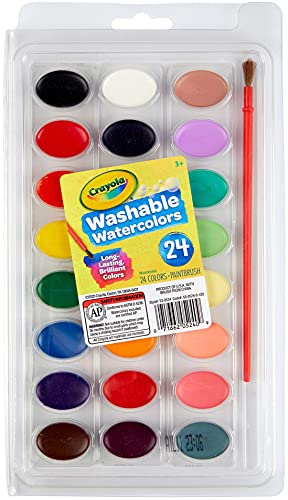 CRAYOLA - Auswaschbare Aquarellfarben mit Pinsel für Kinder, 24 Verschiedenen Farbtönen, Freizeit-Aktivitätsset, 53-0524