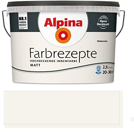 Alpina Farbrezepte Innenfarbe – Wolkenreise matt – Wandfarben für einzigartige Farbwirkungen und Raumstimmungen – atmungsaktiv, tropfgehemmt und strapazierfähig – 2,5L