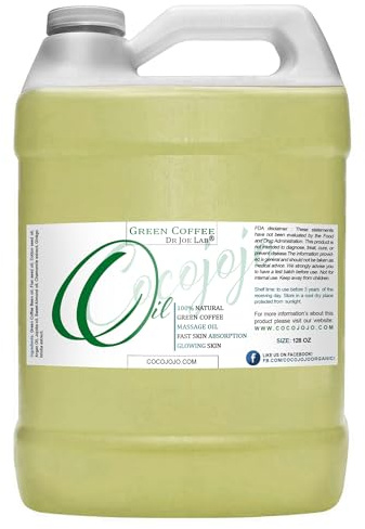 Green Coffee Bean Massage Oil - 128 oz / 1 Gallon - A Rich Blend of Ultra Nourishing Carrier Oils - Argan, Jojoba, Coffee, Botanical Extracts & More - Hydrating, Moistuzing, Soothing