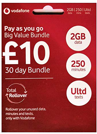 Vodafone Pay As You Go - Includes Standard, Micro & Nano Triple SIM Card For All devices- Calls, Texts and Data