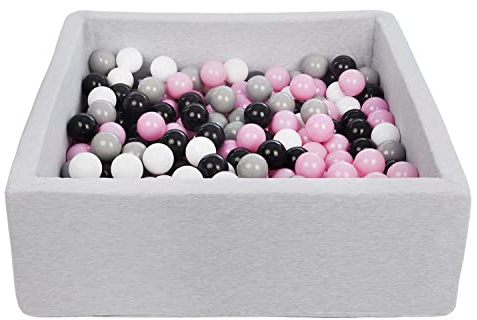 Velinda Bällebad Ballpool Kugelbad Bällchenbad Kinder-Pool mit 300 Bällen/90x90cm (Farbe der Bälle: schwarz,weiß,rosa,grau)