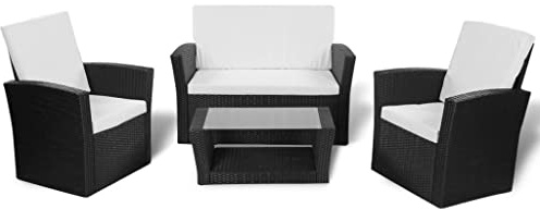 vidaXL Loungegrupp för trädgården med dynor 4 delar konstrotting svart
