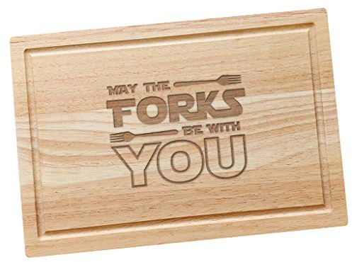 Star Wars May The Forks Be With You Wooden Chopping Board - Star Wars Cheese Board For Birthday, Christmas, Housewarming, BBQ - Funny Gift For Men Or Women