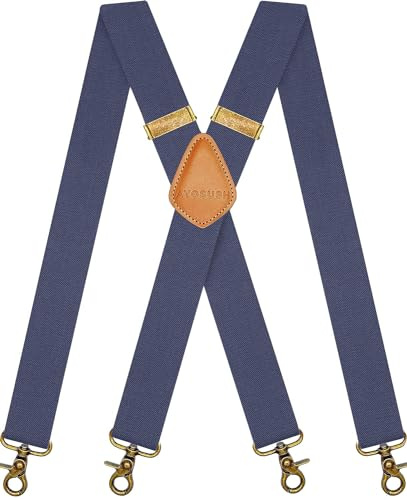 AYOSUSH Vintage Suspenders for Men Heavy Duty 4 Snap Hooks for Belt Loops Adjustable X Back (Denim Blue, One Size)