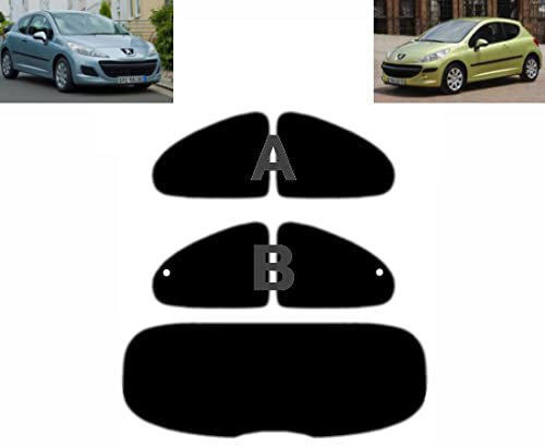 Passgenaue Tönungsfolie für-Peugeot 207 3-Türen 2007-2011 Heck/Seitenscheiben (05% Tiefschwarz, B)