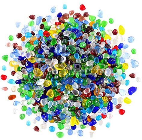 Rainbow Glass Stones, 1Lb/460g Irregular Sea Glass Pebbles Non-Toxic Artificial Crystal Stones for Handmade Artwork/Vase Filler/Terrarium Flowerpot Aquarium Turtle Tank Decoration, Multicolored