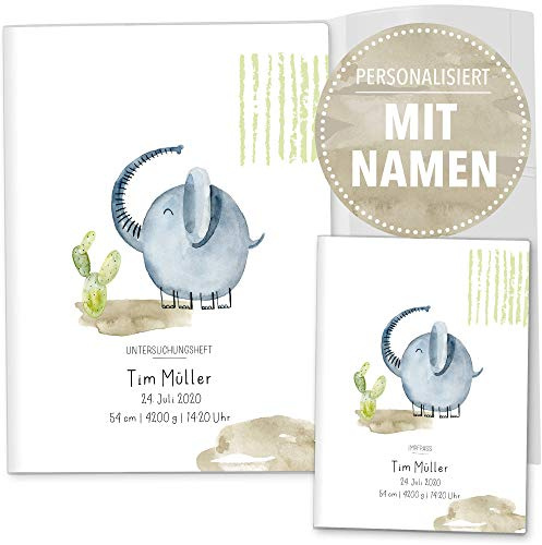 OLGS U-Heft-Hülle inkl. Impfpass Hülle 3-teiliges Set Have Fun | Untersuchungsheft Hülle & Impfpasshülle schöne Geschenkidee mit Namen (U-Heft Set 3-teilig personalisiert, Elefant)