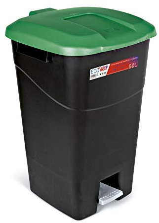 Tayg - Contenitore per rifiuti, 60 litri, con pedale, base nera e coperchio verde