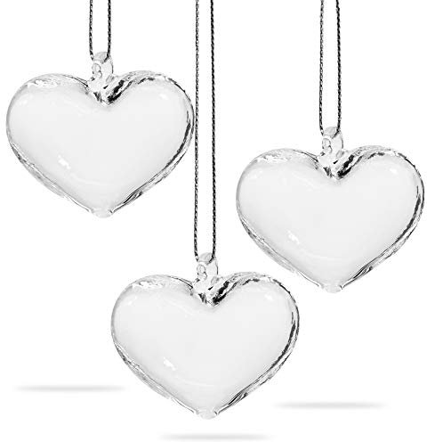 SIKORA BS165-3 Herz Christbaumschmuck Glas Figur Weihnachtsbaum Anhänger 3er Set, Farbe:3er Set