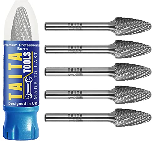 Carbide Burr 1/4 Shank, SF-3 Tungsten Double Cut Rotary Die Grinder Bits - Cutting Burrs for Milwaukee, Dewalt and Makita Die Grinder Accessories - Wood Carving Metal Working & Sturdy Storage Case