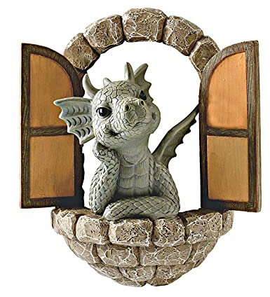Jatour Hof-Drachenskulptur, Wanddekoration, schöne Kunstharz-Gartendrache, kleiner Drache, meditiert vor dem Fenster, Kunstfiguren, , Ornamente für Terrasse und Hof