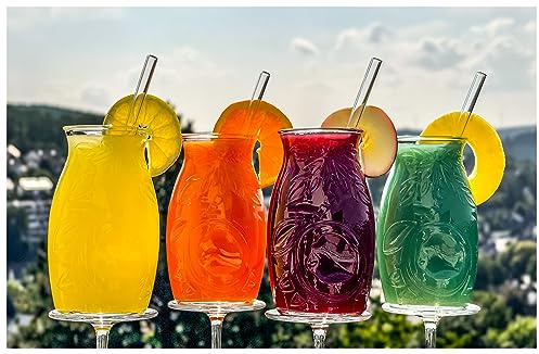 Topkapi 251.024 Tiki Cocktailgläser XL Becher Set Morita – 6 Stück, ~500 ml | Tiki Bar Serie: große XL Tiki Trinkgläser mit Glashalmen im Set für exotische Südsee Cocktails & tropische Karibik Longdrinks