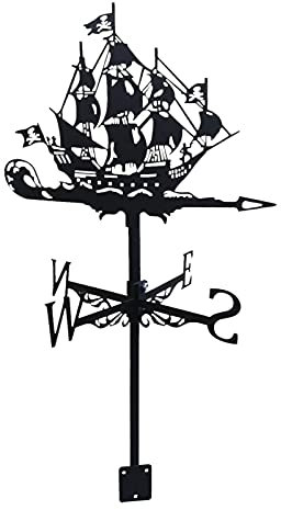 windyday Wetterhahn Fürs Dach Windrichtung Wetterfahne Garten Deko Windrichtungsanzeiger Retro Deko Wetterfahne Garten Deko Schwarz (Segelschiff)