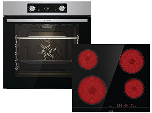Gorenje Einbaubackofen-Set Jump Set mit Glaskeramik-Kochfeld / 77 Liter / Heißluft / GentleClose & Open / EcoClean / AirFry / PizzaMode / ChildLock / PerfectGrill / Teleskopauszüge / Inox-Look