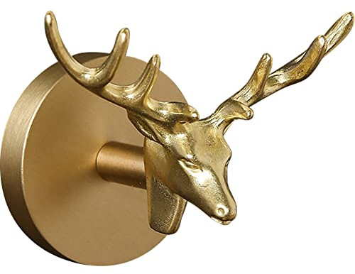 WAYUTO Brass Wall Hooks Heavy Duty for Hanging Metal Vintage Coat Hooks Wall Mounted Door Hook Rack Decorative Pegs for Hanging Bag Key Towel or Purse Deer