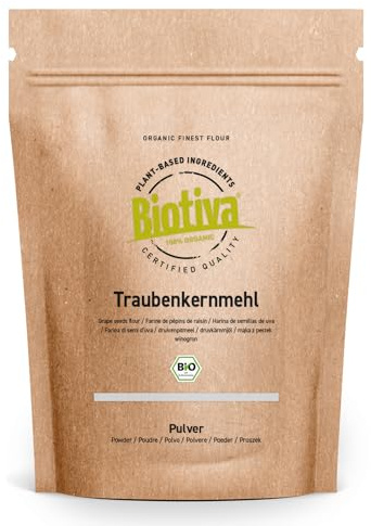 Farina di semi d'uva Biotiva Biologico 1kg - Per la cottura come sostituto della farina - senza glutine, senza soia, senza lattosio - certificato e controllato in Germania - Qualità biologica premium
