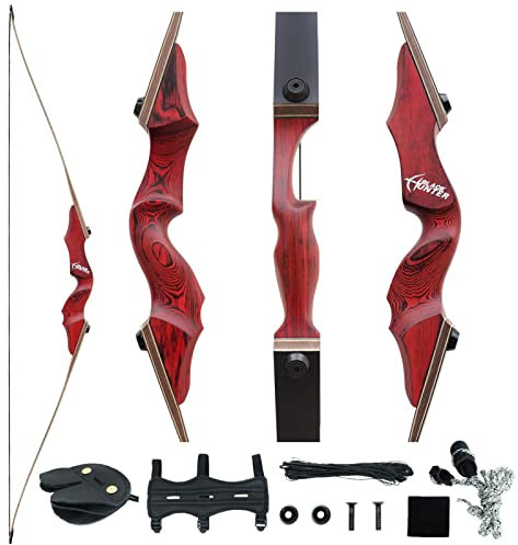 60 Black Hunter Abziehbar Langbogen Set für Junge Erwachsene und Anfänger 20-40lbs Bogenschießen mit Technischem Holzbogengriff und Laminierten Wurfarmen für Die rechte Hand jagdbogen (25 lbs)