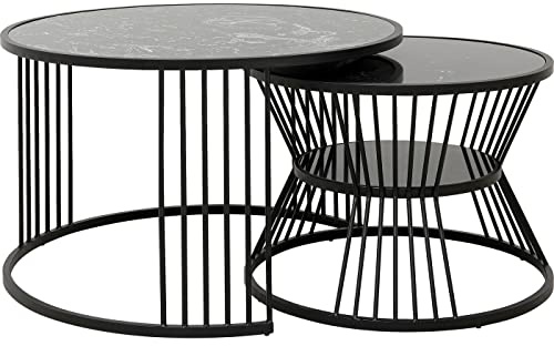 Kare Design Couchtisch Roma (2/Set), Schwarz, Couchtisch, Beistelltisch, Stahlgestell, Marmor Tischplatte, 50x80x80cm (H/B/T)