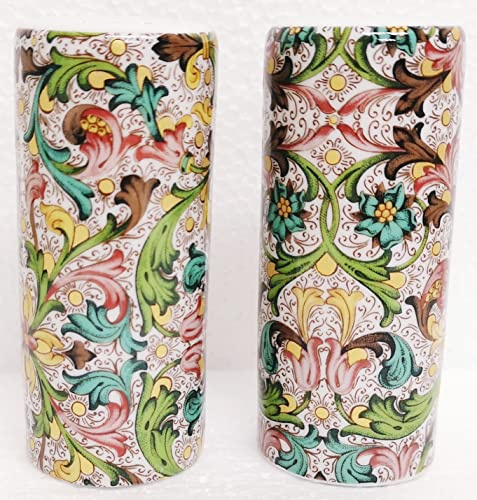 Florentine Salt & Pepper Ceramic Floral with Gold Accents Round Cruet Set Hand Decorated in UK