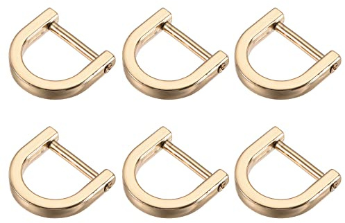 METALLIXITY Fer à Cheval Anneaux en D (15mm) 6Pcs Visser Forme U Boucles Manille - pour Voiture Clés Porte-clés Sacs Cuir Artisanats, Doré Clair