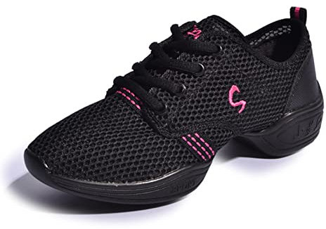 Uhclrr Tanzschuhe Moderne Jazz-Sportschuhe Mit Weichem Boden Aerobic Atmungsaktive Leichte Tanz-Fitness-Sportarten Für Damen(41 EU, Black Rose red)