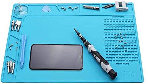 Tappetino per saldatura antistatico, 34 x 23 cm, con scala e posizione a vite per saldare, riparazione elettronica mobile, smartphone, orologi