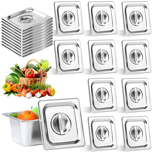 10 Pack 1/6 Size Steam Table Pan Covers Universal Handled Food Pan Lid Stainless Steel Pan Lid with Handle Restaurant Commercial Hotel Food Pan Cover 7 x 6.5 Inch for Fruits Vegetables