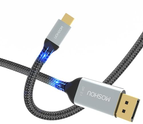 BRIMFORD USB C zu DisplayPort 2.1 Kabel,16K@30Hz/8K@120Hz/4K@240Hz Thunderbolts 3 Typ-C zu DP Kabel für Monitore/Laptop/PC,Kompatibel mit RX 7900 XTX/RX 7900 XT (2M)