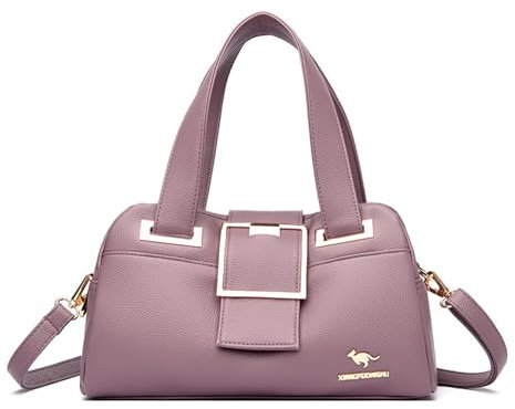 BHUJIA Damen-Mama-Handtasche Aus Weichem Leder, Mütterliche Umhängetasche Mittleren Alters, Weiche Ledertasche, Lila