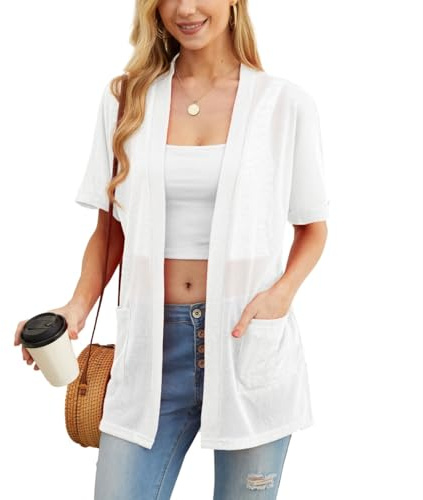 PrinStory Womens Lightweight Cardigan Long Sleeve Open Front Cardigans V Neck Lightweight Outerwear With Pocket