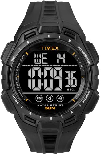 Timex Sport Montre pour Hommes, 43 mm, Bracelet en résine Noir, Cadran numérique, boîtier Noir TW5M63700