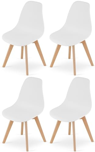 NMK HOME Esszimmerstühle 4er Set Ergonomisch Weiß 4 Stück | Kunststoff, modernes Design, für Esszimmer Küche, schalenstuhl
