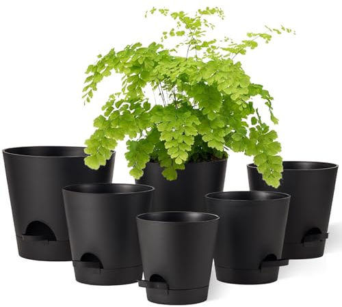 Gardrium Kunststoff Blumentopf Pflanzentopfs (20,3-17,8-16,5-15,2-14-12,7cm) 6er-Set, Plastik Übertopf mit Ablauflöchern, Pflanzkübel für Innenbereich Balkon, Schwarz