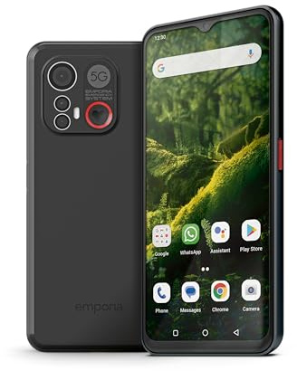 Emporia ME6 Smartphone 5G con pulsante SOS, Fotocamera 50MP, Selfie 8MP Display 6.58 Memoria 128GB + 6GB RAM, Android 13, Easy Mode, Sensore impronta digitale, Nero (Italia)