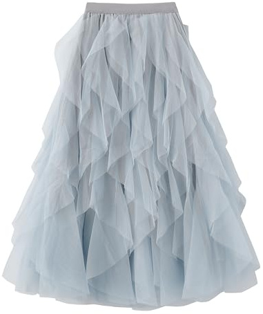 Kimily-UK Gonna in Tulle delle Donne a Vita Elastica Gonne Lunghe a Strati Multi-Layer Porm Gonne plissettate Mesh Tutu Gonne Puffy A-Line Principessa Elegante Vintage Party Maxi Gonne