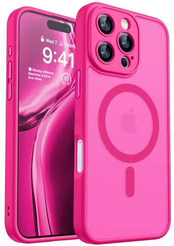 CANSHN Cover Magnetica per iPhone 16 Pro(6,3 Pollici), Compatibile con MagSafe, [Protezione Completa Della Fotocamera], Custodia Traslucida Opaca Protettiva Sottile Antiurto, Rosa Calda