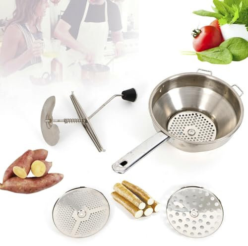 DAOHHFO Moulin à légumes en acier inoxydable avec 3 passoires - Passoire - Moulin à purée - Pour passer, réduire en purée et extraire le jus des légumes et des fruits (EU-STOCK)