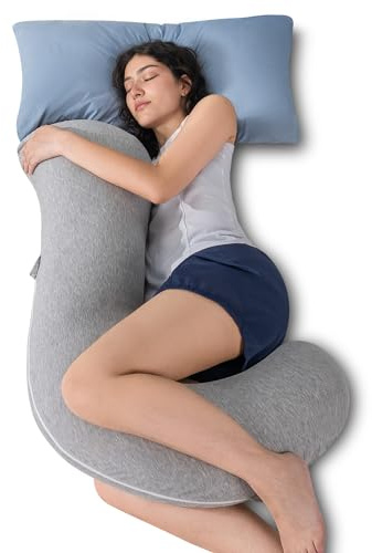 QUEEN ROSE Body Pillow, Full Body Support Pillow for Side Sleepers, Cooling Soft S Shaped Hug Pillow for Adults, Grey