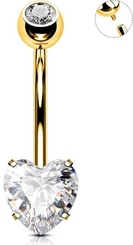 OUFER 14G Titan Bauchnabelpiercing 12mm Gold Schmuck Herz Piercing für Frauen